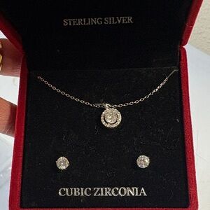 NWOT! Never worn!Sterling Silver Cubic Zirconia Necklace and Earring Set - Clear